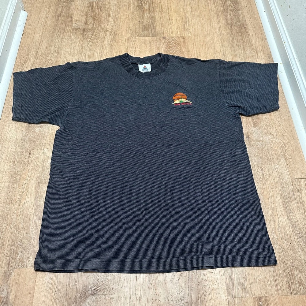 Vintage SAL International‎ | Gray New Mexico Embroidered Striped T-Shirt, Size L